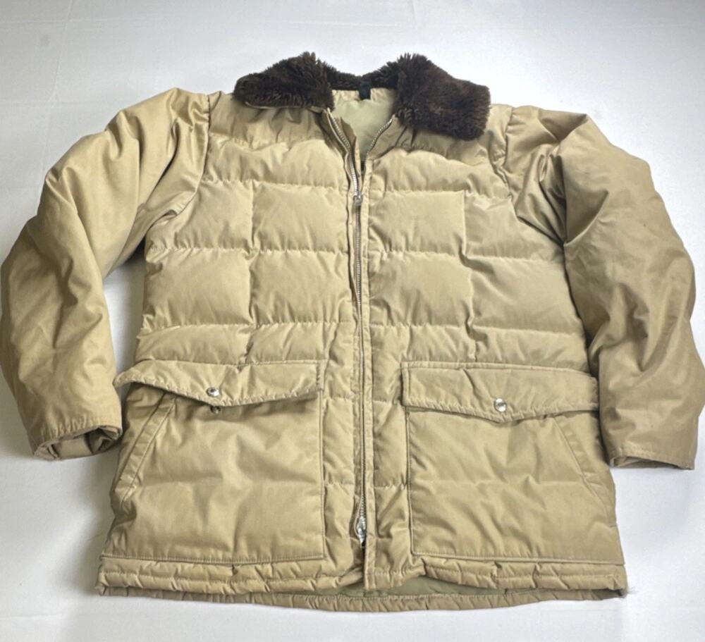 Jones Men's Beige Quilted Fur Trim Collar Puffer Jacket Mid-Length